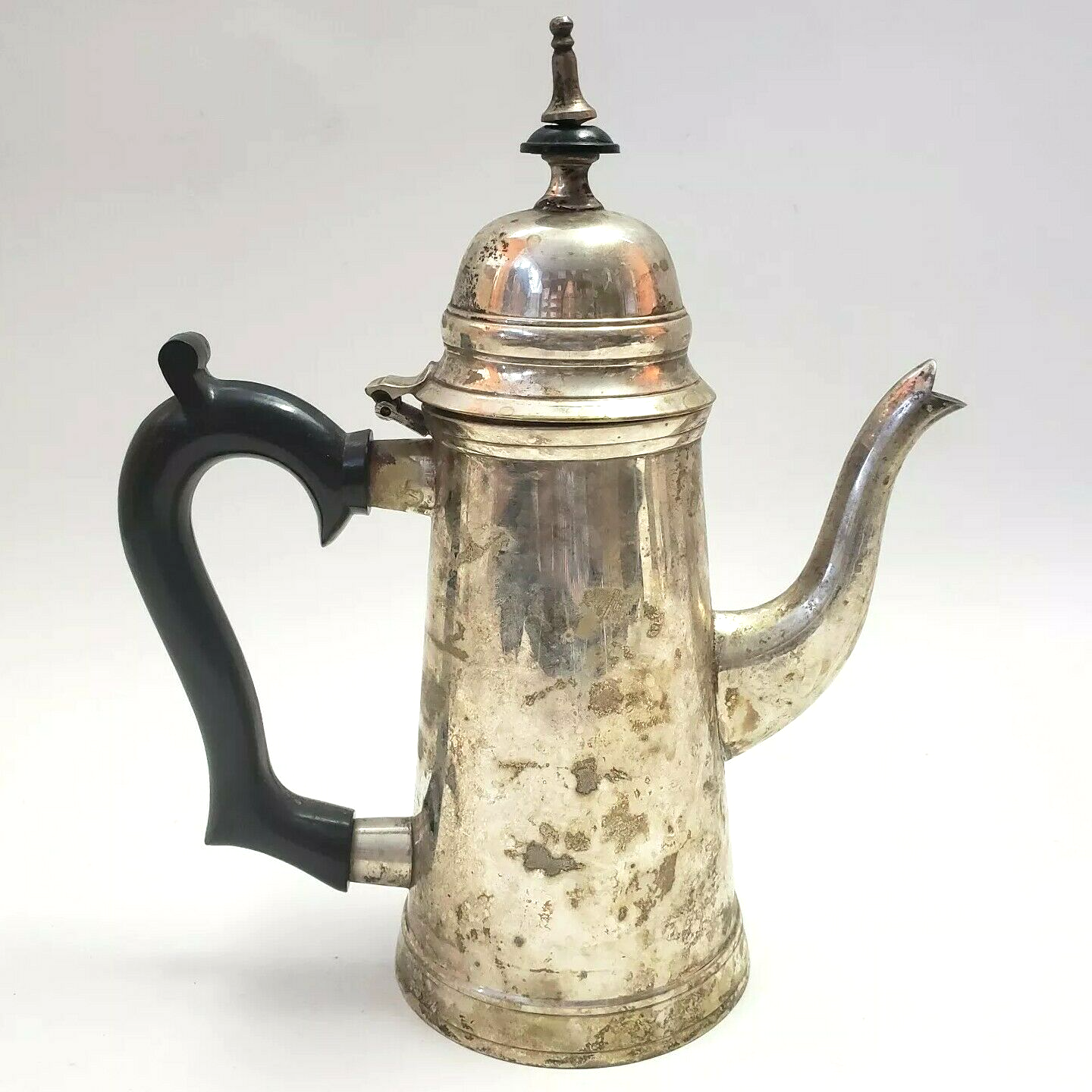 Vintage EPNS India Silver-plate Coffee Tea Pot Black Handle Swan Neck Spout