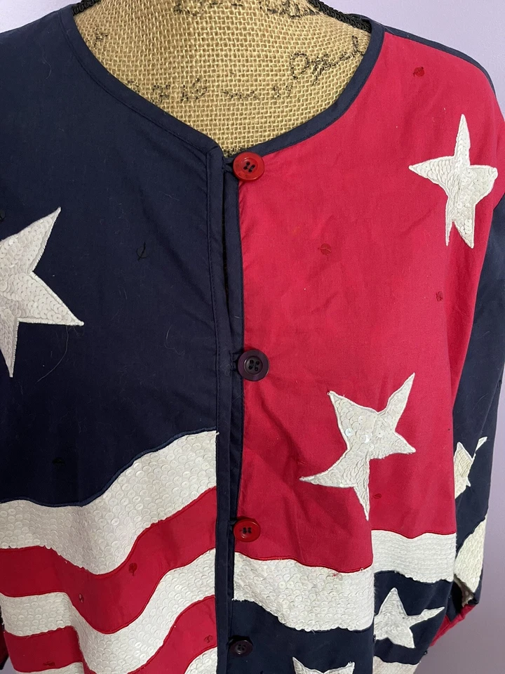 The Quacker Factory Patriotic Beaded Sequined Button Up Jacket Size 1X - Image 3 of 4
