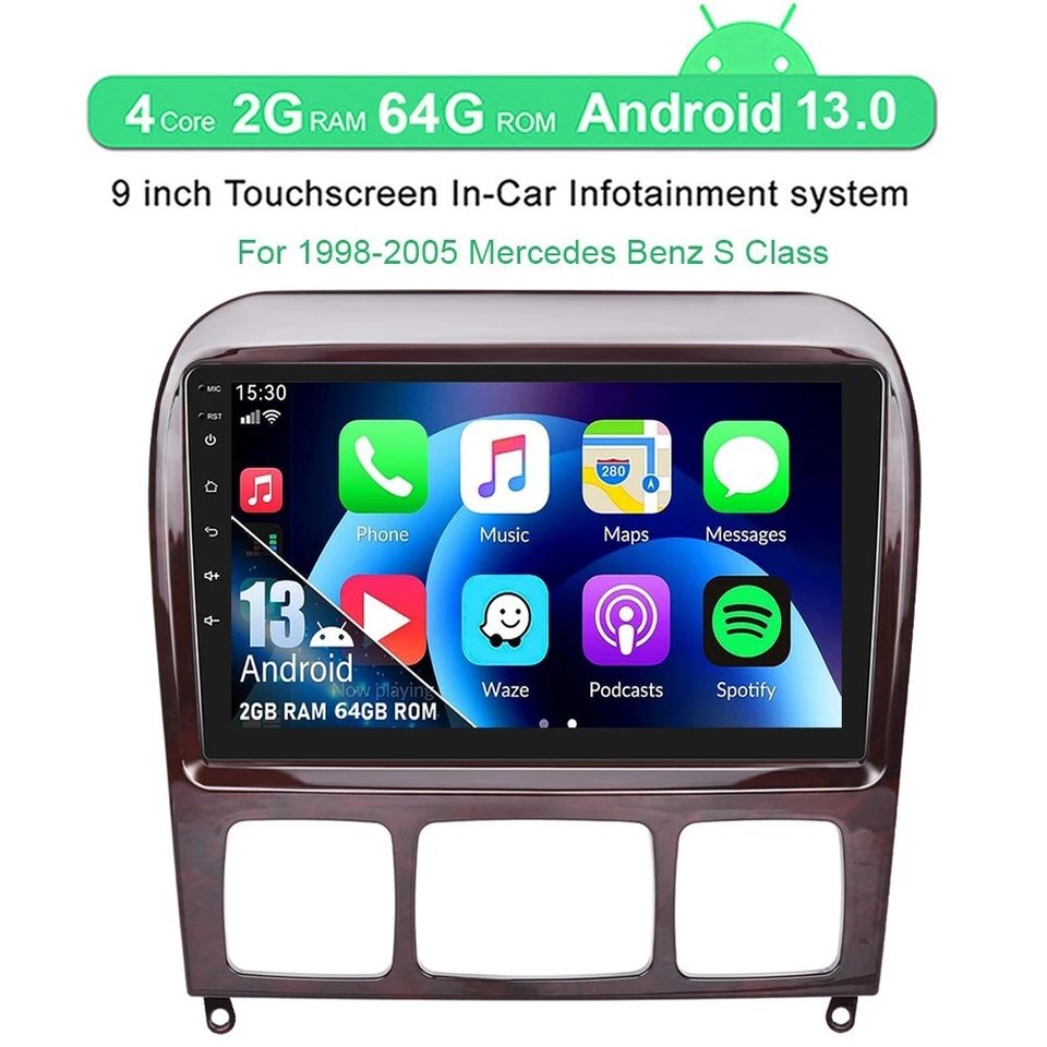 Para Mercedes Benz Clase S 1998-2005 9" Android 13.0 Coche GPS Estéreo Radio CarPlay Foto 2 de 4
