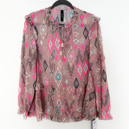 $400 | NUEVO CON ETIQUETAS | Blusa Top Camisa Top Marc Cain Boho Manga Larga Estampado Ligera L N5  - Imagen 11 de 15