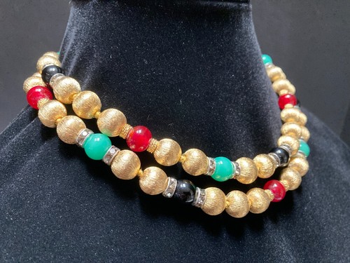 Amazing Rare Ciner Multicolor Jadeite 10K Gold Foil Bead 32" Statement Necklace - Picture 4 of 16