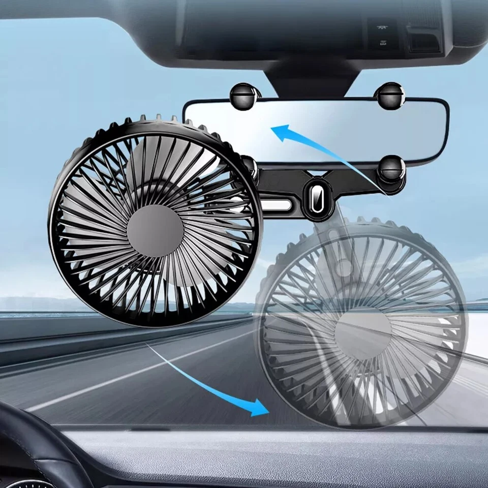 3 Speed Adjustable Car RearView Mirror Fan Rotation Air Cooler Quiet Fan Cooling - Image 2 of 4