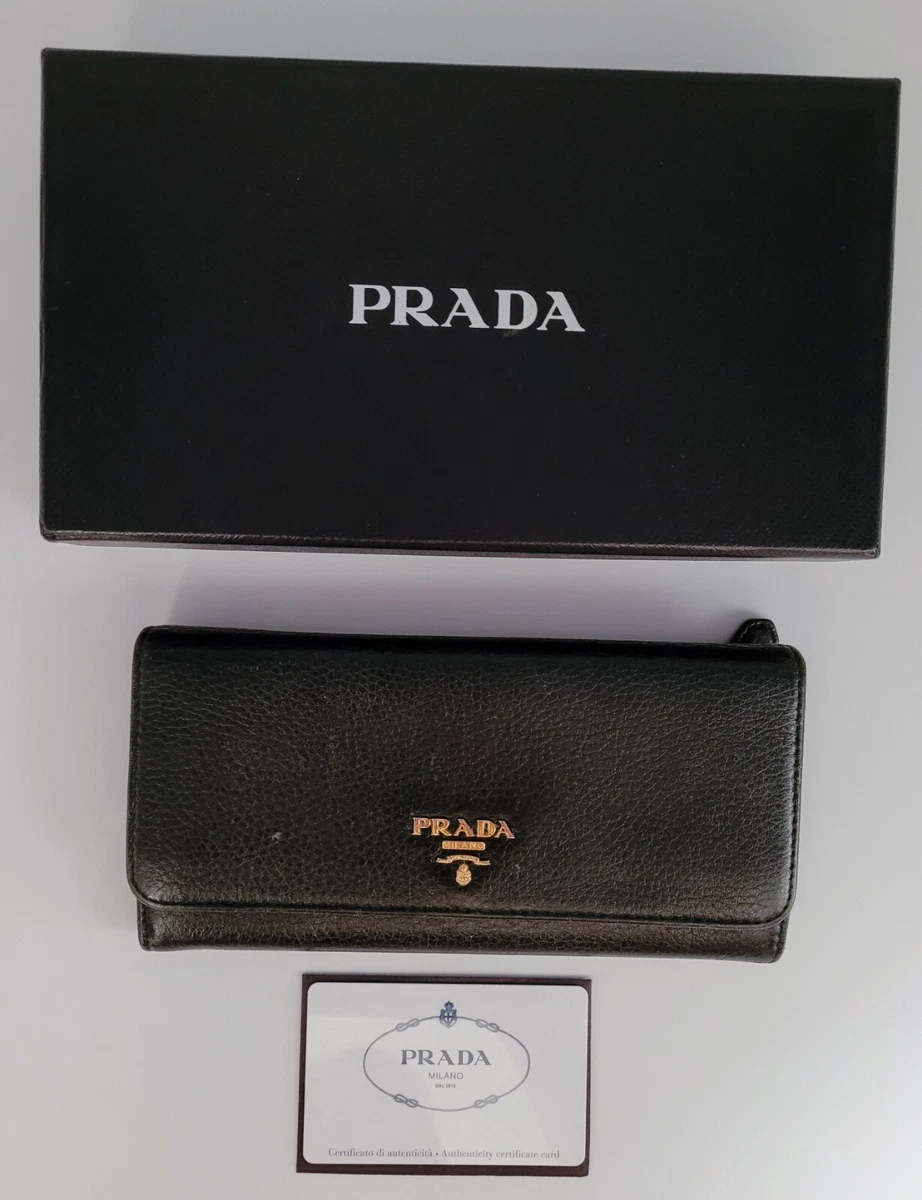 AUTH PRADA FLAP SAFFIANO LEATHER LONG WALLET PREOWNED BLACK