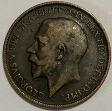1912 - Great Britain One Penny - King George V - Large Size (One Coin)