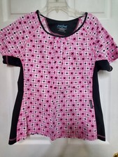 Cherokee Scrub Top Size M-Pink/Black Floral w/stretch Sides-Chest 22"/L 27"