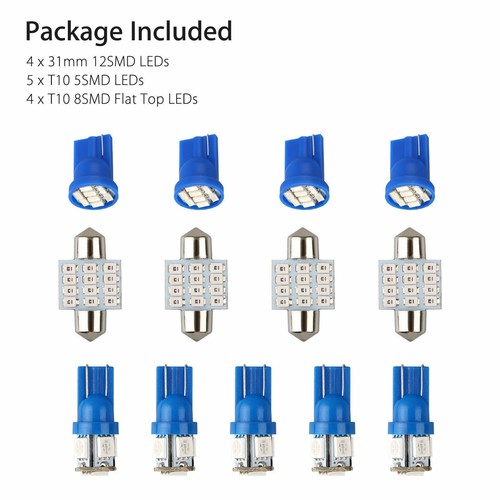 13 Piezas Luces LED interiores de luz azul para coche para domo lámpara de matrícula 12V - Imagen 2 de 12