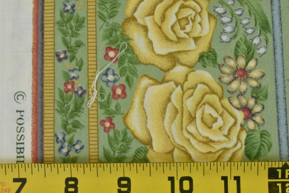 By 1/2 Yd, Vintage, Gold Floral Stripes on Green, Henry Glass/Possibilities,V315 - Image 3 of 4