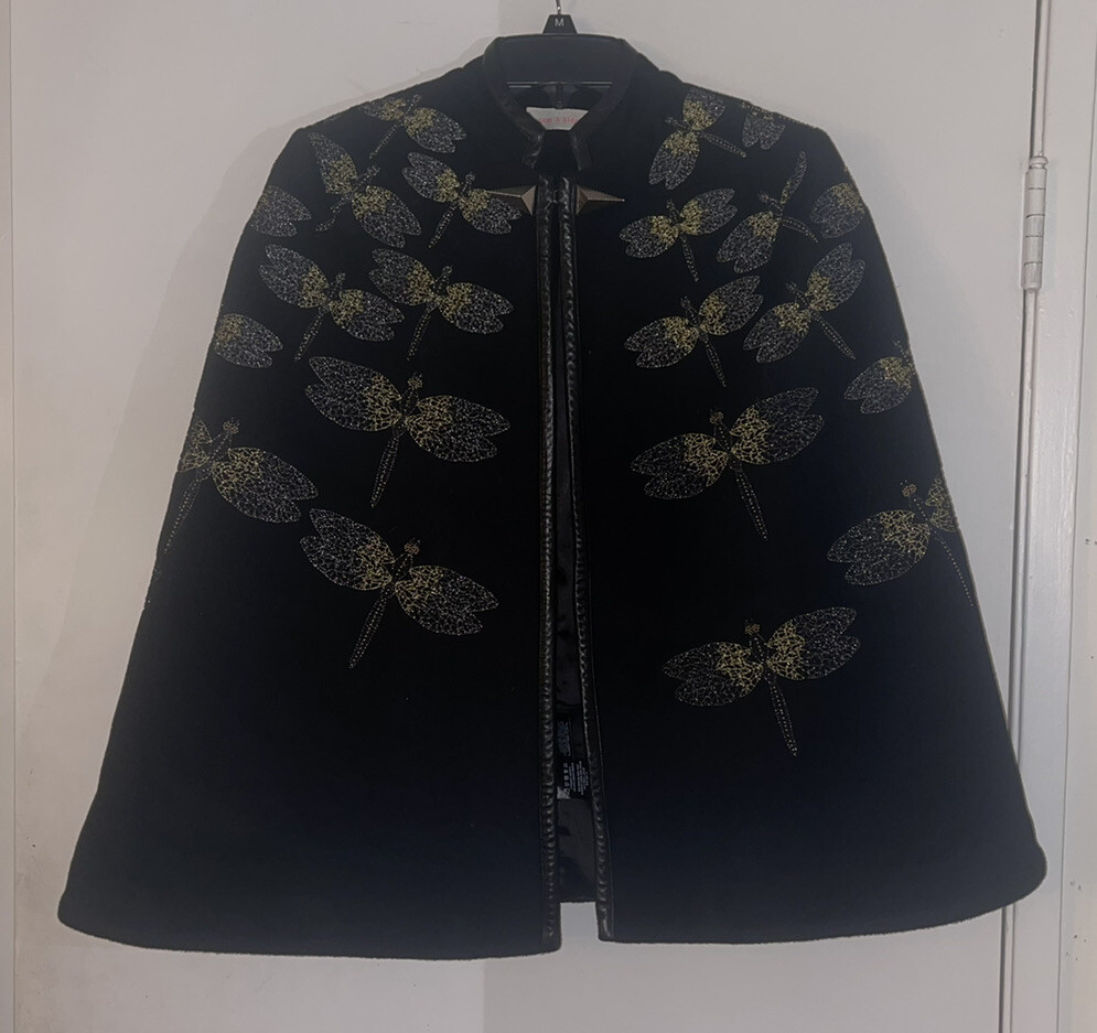 New Lyst Sass & Bide Peplum Cape Jacket Black Dragonfly Blue Lagoon Sz 4 image 5
