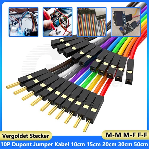 Vergoldet 10 Pin Jumper Kabel MW MM WW Steckkabel Breadboard Jump Wire 10-50cm