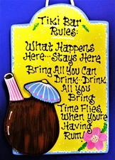 Tiki Bar Rules SIGN Hot Tub Patio Pool Tropical Hawaiian Decor Deck Wall Plaque
