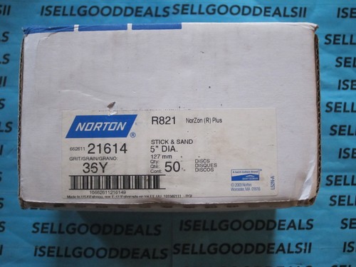 Norton R821 NorZon Plus 5" Diameter 36Y Stick & Sand 21614 Qty 50 New - Bild 1 von 2
