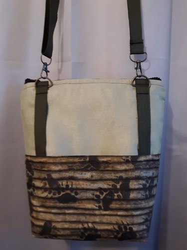 New Travel Sling bag Western Bear Paw Prints design Sage Suede Brown blue rustic - Picture 6 of 12