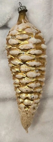 Vintage polnischer/deutscher Weihnachtsschmuck Tannenzapfen Gold Glimmer Akzent 6 Zoll hoch - Bild 4 von 5