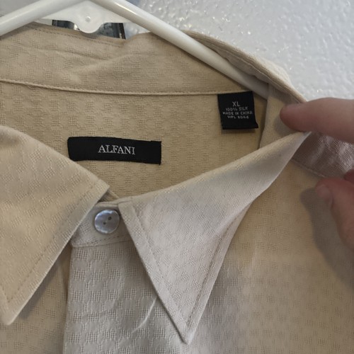 Alfani Shirt Mens XL 100% Silk Vintage NWT Beige Long Sleeve Preppy NEW - Picture 2 of 5