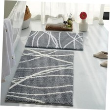 Luxury Grey White Curve Line Bathroom Rug Set, 20x32 inch  16x24 inch 2 pcs