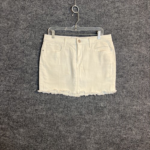 Express Damen Denim Minirock Größe 10 Weiß Ausgefranster Saum Baumwolle Stretch Taschen