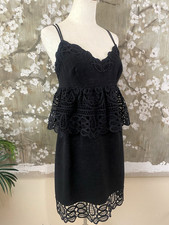 GIANNI BINI Monica Little Black Cocktail Formal Wedding Strappy Lace Dress 8