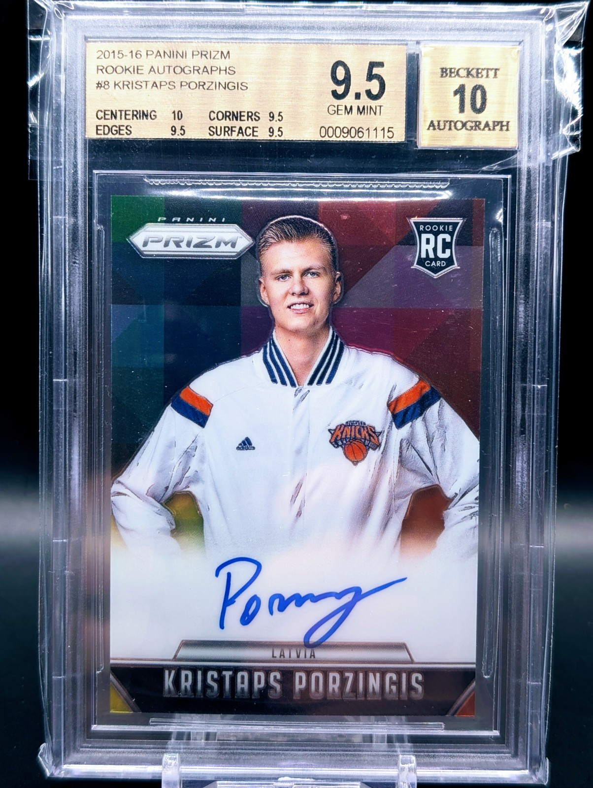 2015 Panini Prizm #8 Rookie Autograph Kristaps Porzingis RC BGS 9.5 Auto 10