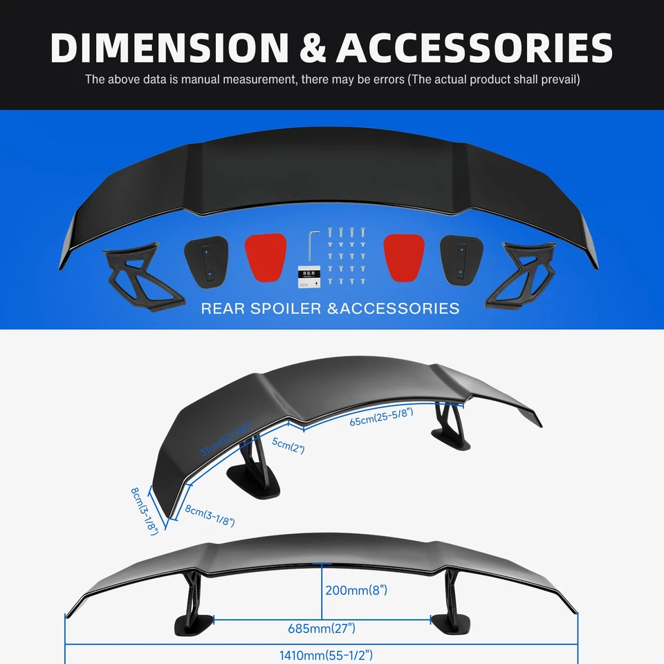 Alerón trasero de maletero de coche para VW Volkswagen Passat 55"" estilo GT carreras negro Foto 2 de 4