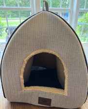 Windracing Covered Cave Dog Bed, Faux Fur Herringbone Gray, Small S 