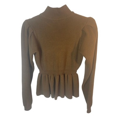 English Factory Brown Ribbed Peplum Mock Neck Puff Sleeve Sweater XS