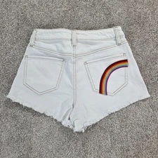 SO Super High Rise Cutoff Shorts Juniors 5/27W White Rainbow Pocket