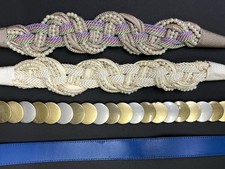 Lot 4 Vtg Braided 80's Fabric Macrame Cord Belts Sz 28  -32  Pearls Beads Metal