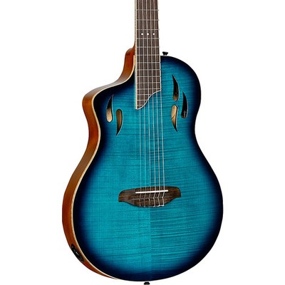 Ortega TourPlayer Deluxe LeftHanded NylonString AE Guitar Blue Burst