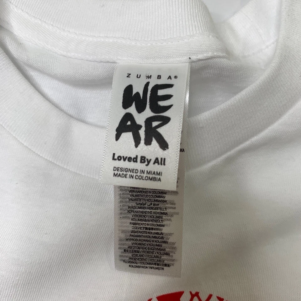 Camisa Zumba Adulto M Mediana Blanca Roja Algodón Manga Corta I Love Zumba Gráfico Foto 3 de 4