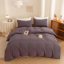 ECOCOTT King Size Lilac Purple Duvet Cover Set 3-Piece Washed Cotton Bedding