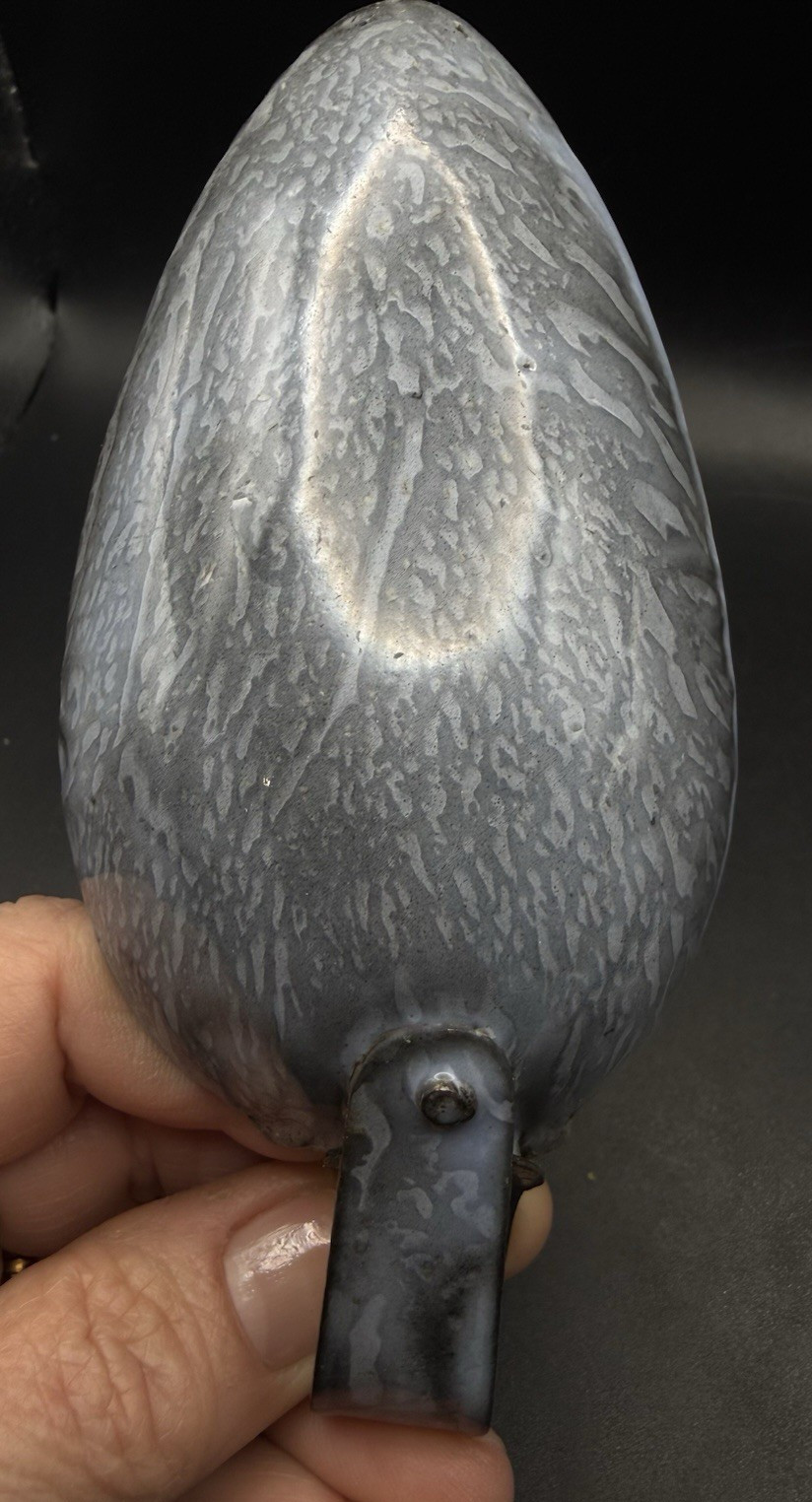 GRANITEWARE Gray Enamel SPOON SHAPED SCOOP w loop Handle Antique Vintage