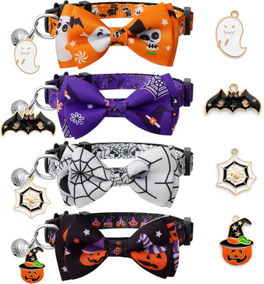 4 Pack Halloween Cat Collar with Bow Tie and Bell,Breakaway Kitten Collar for Gi