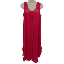 VTG Lorraine Women Medium Pink Ruffle Hem Lace Trim Button Nightgown Dress Girly