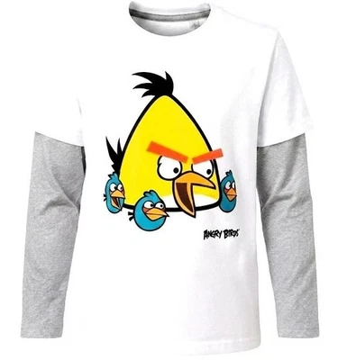 ANGRY BIRDS 158 164 SHIRT WEIẞ GRAU LANGARM LANGARMSHIRT PC COMPUTER VÖGEL - Bild 1 von 4