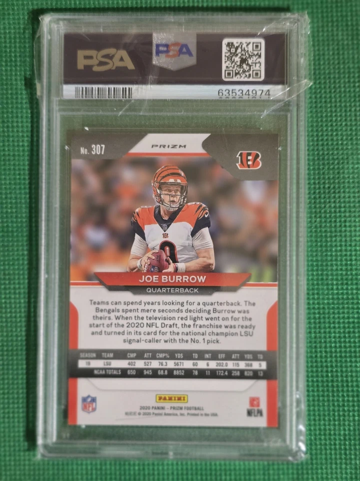 2020 Prizm Joe Burrow azul claro estampa curta #307 PSA 9 novato - Imagem 4 de 4