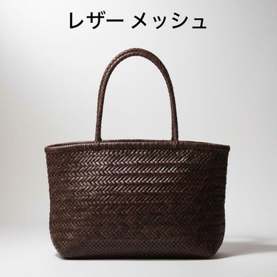 Dragon Diffusion Leather Woven Mesh Hand Knitted Tote Bag Medium Brown Women
