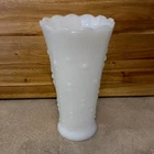 Vintage Anchor Hocking Milk Glass vase -Dots, Teardrop Pattern Scalloped Edge 7”