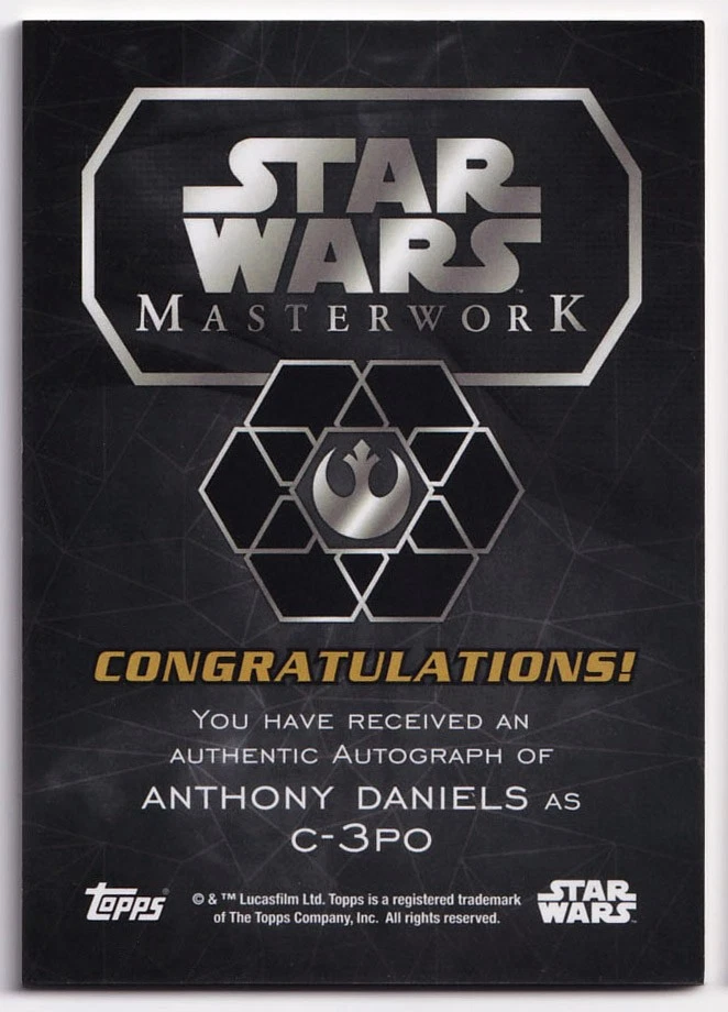 Star Wars Masterwork 2016 Autograph Card C-3PO Anthony Daniels Foil Auto 03/50 - Image 3 of 3