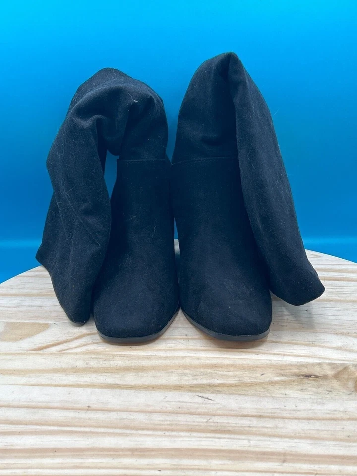 Bota Express holgada alta hasta la rodilla para mujer talla 6M cuero negro tacón bloque Foto 2 de 4