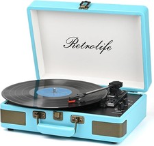 Record Player 3 Speed Bluetooth Portable Suitcase Vinyl Player with Built-in Spe