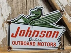 VINTAGE JOHNSON PORCELAIN SIGN OUTBOARD MOTORS SALES BOAT GAS ENGINE SEA-HORSE