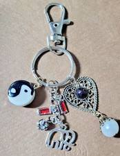 Handmade Purse Charm/Silver-Tone/Black White/Elephant Ying-Yang