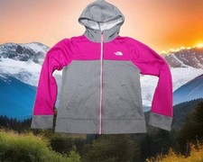 The North Face Full Zip Hoodie Girls M 10/12 Pink Grey Good Fleece Colorblock