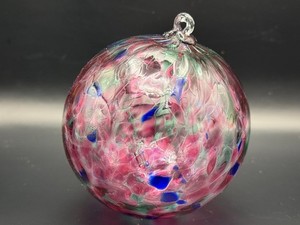 Fellerman & Raabe Hand blown Glass Orbs Ornament  raspberry pinks,  blues