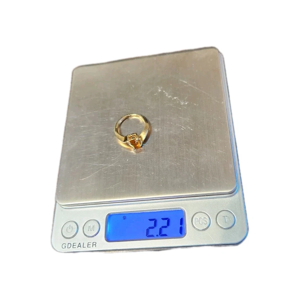 Anillo de cóctel solitario citrino naranja 1 quitrino simulado HGE de oro amarillo de 14 quilates talla 5,75 Foto 3 de 4