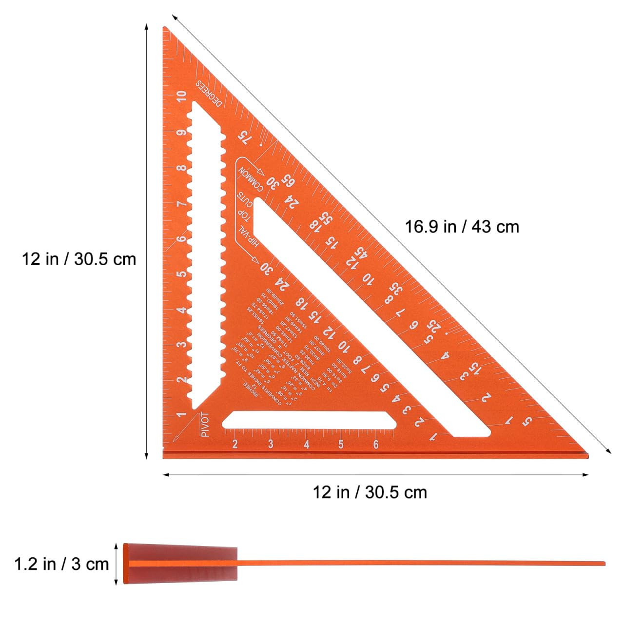 Carpenter Square 12-Inch Rafter Square Measuring Layout Tool Imperial Protractor