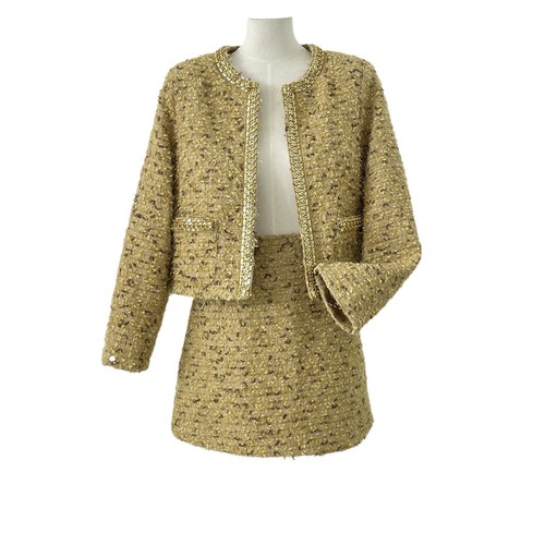 Women's Tweed Crew Neck Coats Jacket Long Sleeve Short Skirt Set Suits Fashion - Bild 9 von 17