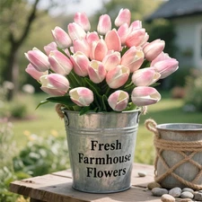 16 Pcs Fake Tulips Artificial Flowers Real Touch PU Faux Flowers Tulip Stems ...
