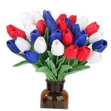 15pcs 4th of July Flowers Tulips Fake Artificial Flowers PU 14" White,red,blue