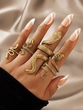 Yellow Gold Snake Carved Alloy Ring Set One Size For Party Gathering